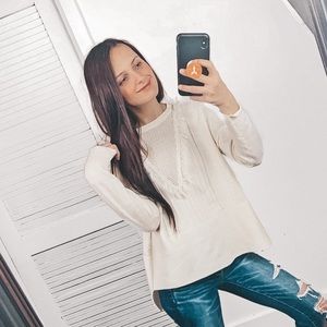 Daisy Perforated Sweater W/ Fringe Detail